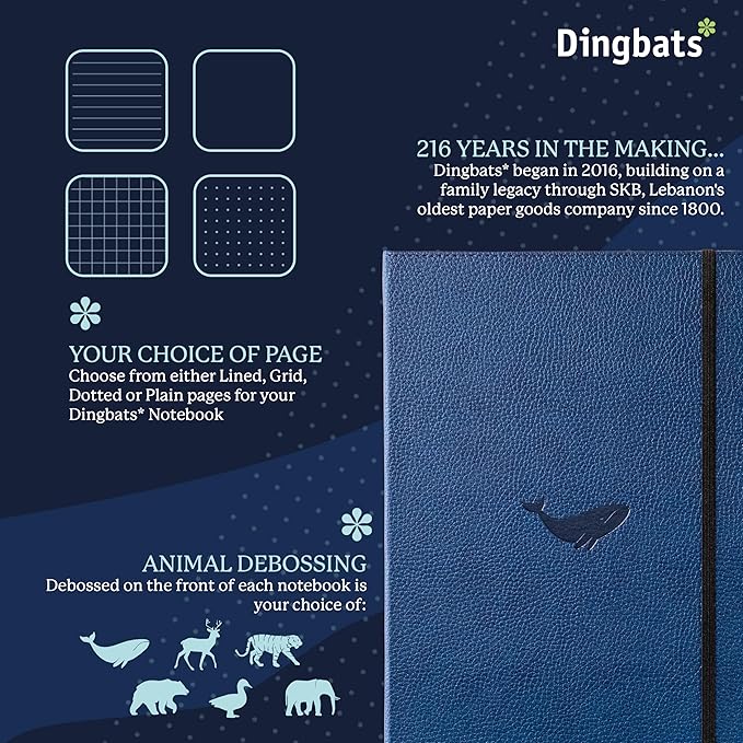Dingbats* - Wildlife Dotted Extra Large A4 Notebook - PU Leather Hardcover Journal for Work, Writing - Pocket, Elastic Closure, Pen Holder, Bookmark