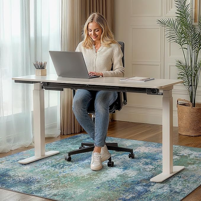 Office Chair Mat for Hardwood Tile Floor, Abstract 48"X 60" Desk Mats for Office Chair on Rolling Chairs Carpet, Desk Anti-Slip 1/5" Thick Rug for Computer Chair, Thin Low-Pile Floor Mat, Blue Green