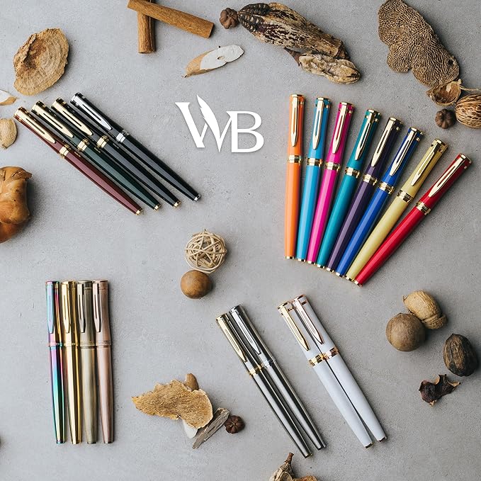 Wordsworth & Black Fountain Pen Set, 18K Gilded Fine Nib, Includes 24 Pack Ink Cartridges, Ink Refill Converter & Gift Box, Gold Finish, Calligraphy, [Imperial Blue], Perfect for Men & Women