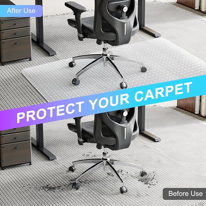 Vicwe Office Chair Mat for Carpet, 2 Pack, 32'' x 48'' Computer Desk Chair Mat for Carpeted Floors, Easy Rolling Hard Mat for Office Chair on Carpets, Anti-Slip Carpet Protector Mat Clear,Ship Flat