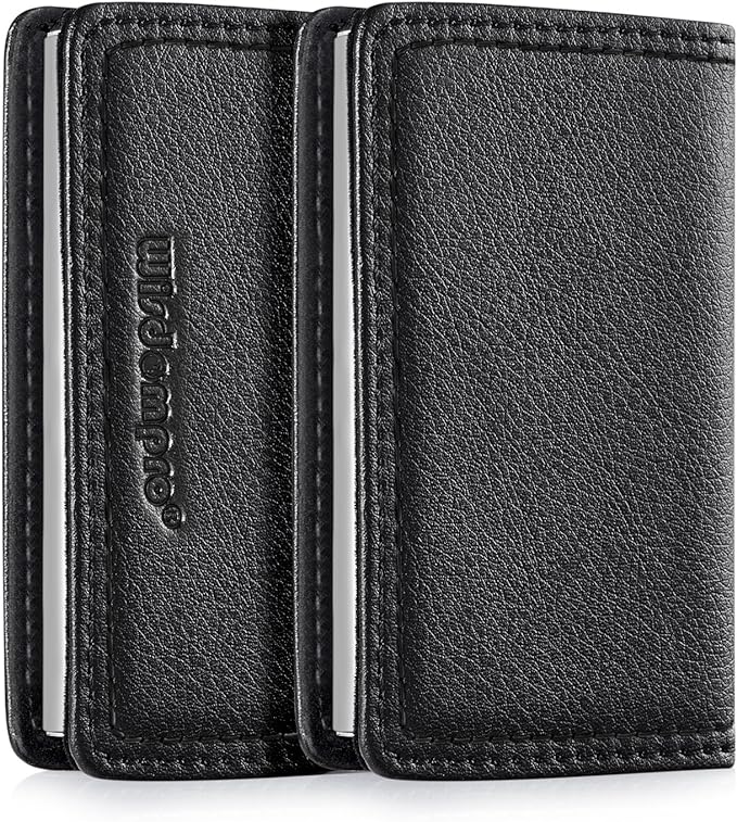 Wisdompro Business Card Holder, 2-Sided PU Leather Folio Name Card Holder Wallet Case with Magnetic Shut for Men and Women, Ultra Slim and Thin