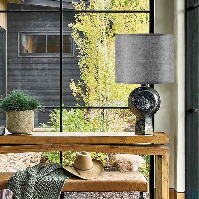 Set of 2 Large Drum Lamp Shades Modern Lamp Shade 16" Top x 16" Bottom x 12" High (Spider) Gray Lampshade for Floor Lamps Table Lamps - Lampshades Replacement By GO&SO