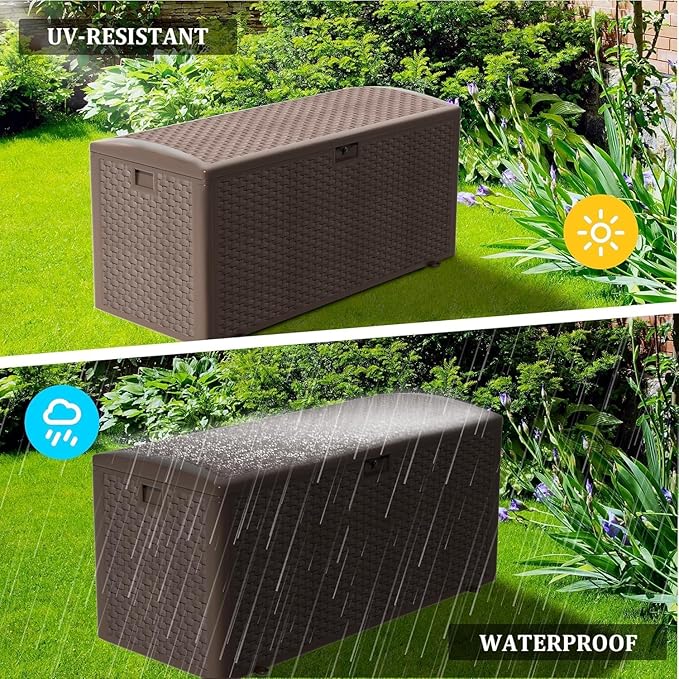 Yardgrace 180 Pro Gallon Deck Box,Outdoor Storage Box Lockable,Waterproof for Patio Furniture, Garden Tools, Pool Accessories, Package Delivery Boxes For Outside, Brown
