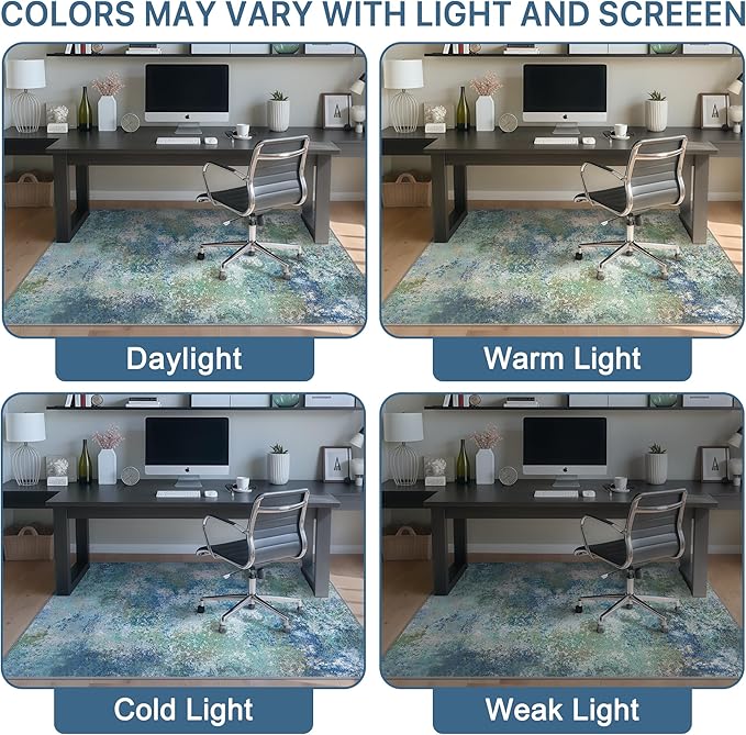 Office Chair Mat for Hardwood Tile Floor, Abstract 36"X 48" Desk Mats for Office Chair on Rolling Chairs Carpet, Desk Anti-Slip 1/5" Thick Rug for Computer Chair, Thin Low-Pile Floor Mat, Blue Green