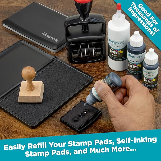 MaxMark Premium Refill Ink with Control Tip Bottle for Self-Inking Stamps, Purple Color - 2 oz.
