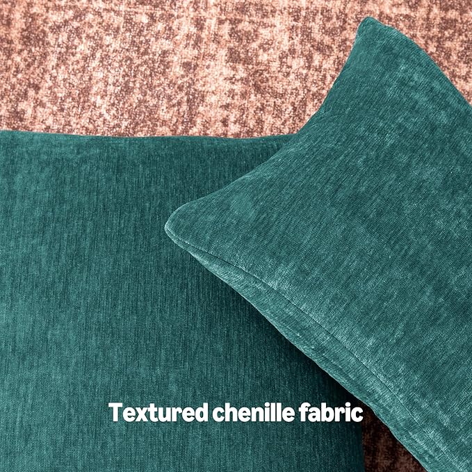Amazon Basics Chenille Throw Pillow Covers, Home Decor Cushion Cover for Bedroom Living Room Couch Bed, 16" W × 16" L, Deep Teal