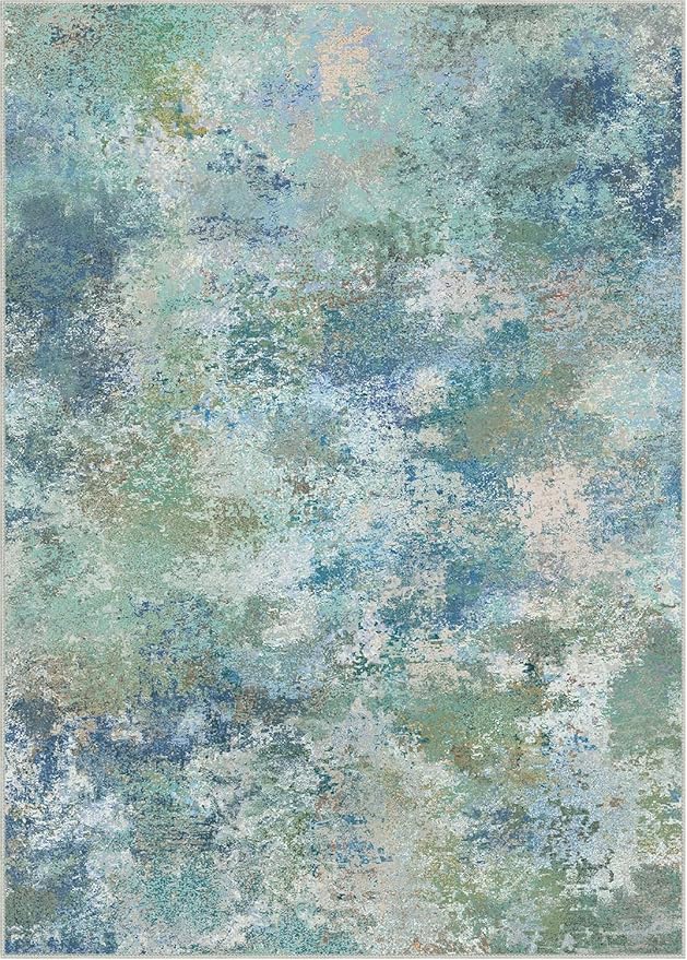 GENIMO 3x5 Rugs for Entryway Entrance, Modern Lightweight Rug Ultra Soft Indoor Area Rugs 3x5 for Living Room Bedroom Kitchen, Low Pile Carpet with Non Slip Backing, Blue Green