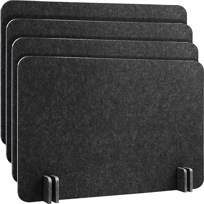 Fabbay 4 Pcs Acoustic Freestanding Desk Divider Desk Partition 16 x 24 Inch Table Freestanding Up Privacy Panel Visual Distraction and Noise Reducing for Office Furniture Classroom (Black Gray)