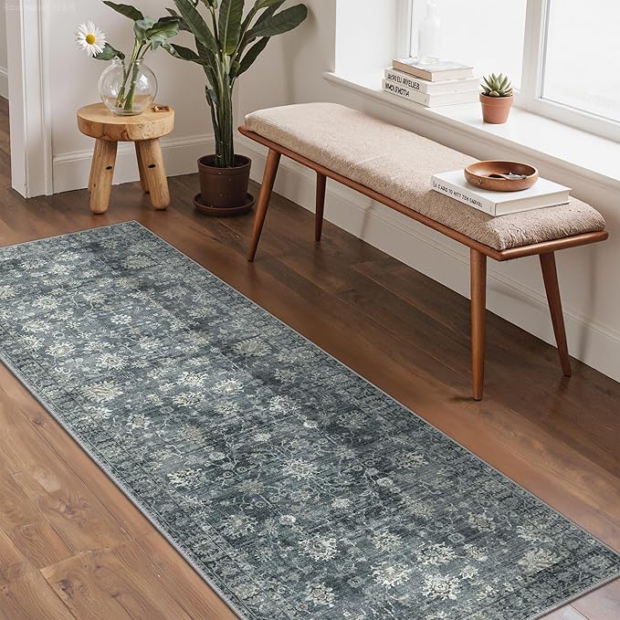 GENIMO Runner Rug 2x6 Non Slip Machine Washable Vintage Hallway Runner Rug, Low Pile Lightweight Rugs for Entryway, Hallway, Kitchen and Corridor, Ashen Taupe