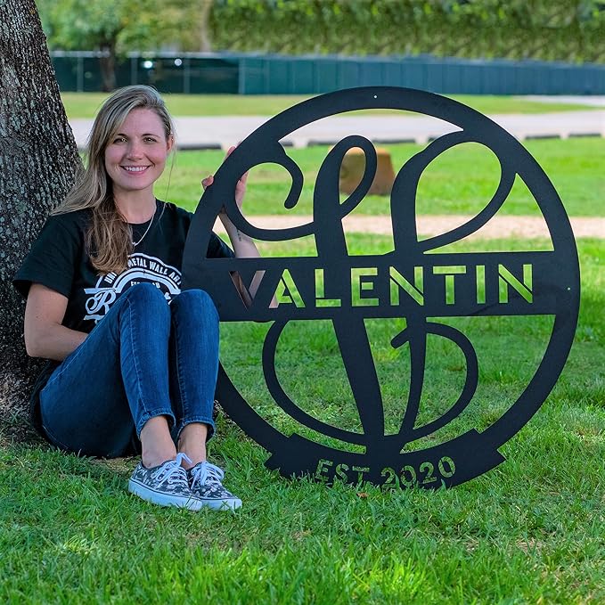 RealSteel Family Name Monogram, Personalized Family Name Metal Sign, Est Year Established Date Custom Split Letter, Perfect for Fireplace Mantels, Living Rooms, Foyers, Front Porches, Driveway Gates