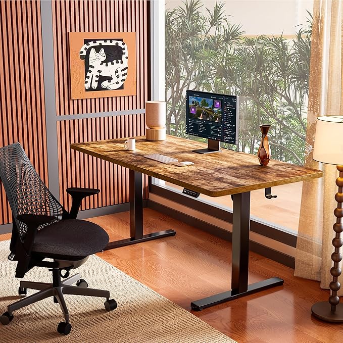 ErGear Height Adjustable Electric Standing Desk, 40 x 24 Inches Sit Stand up Desk, Small Memory Computer Home Office Desk with Two-Piece Desktop (Vintage Brown)