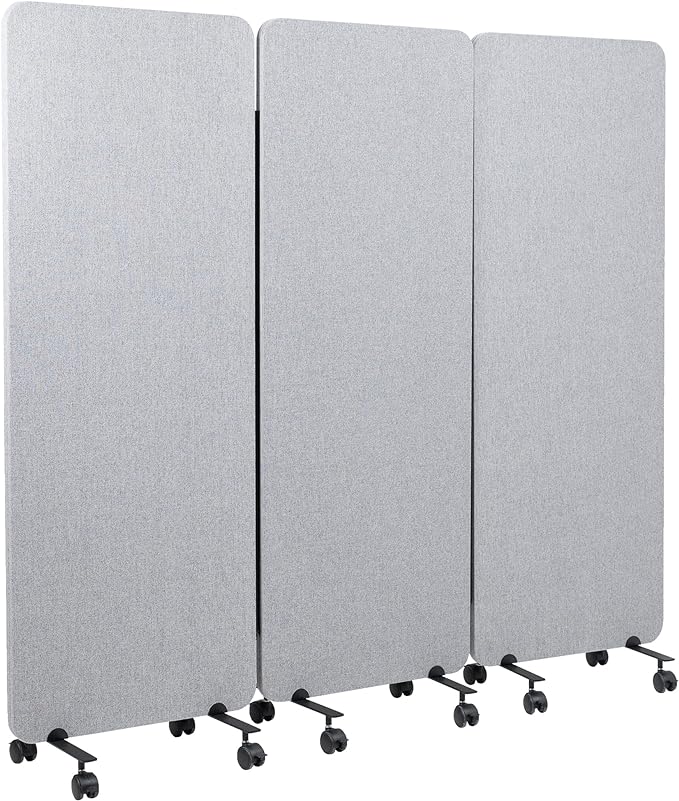 VIVO Freestanding 72 x 66 inch Privacy Panel, Mobile Cubicle Divider, x3 24 inch Wall Partitions, Gray, PP-3-T072G-M