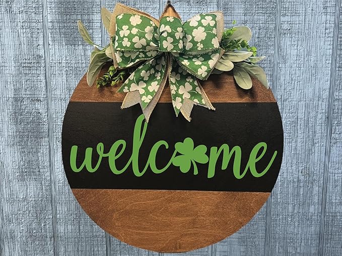Wood front door sign Wood sign Home decor Welcome sign Sign for front door House warming gift Wedding gift (Saint Patrick's-UV020(A41) S003, 18" Width)