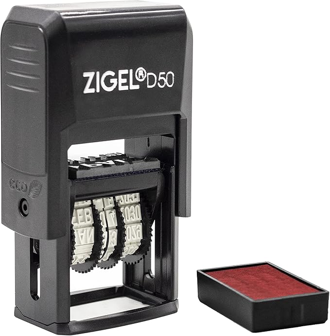 ZIGEL D50 Date Stamp with MAILED - Self Inking Date Stamp - Red