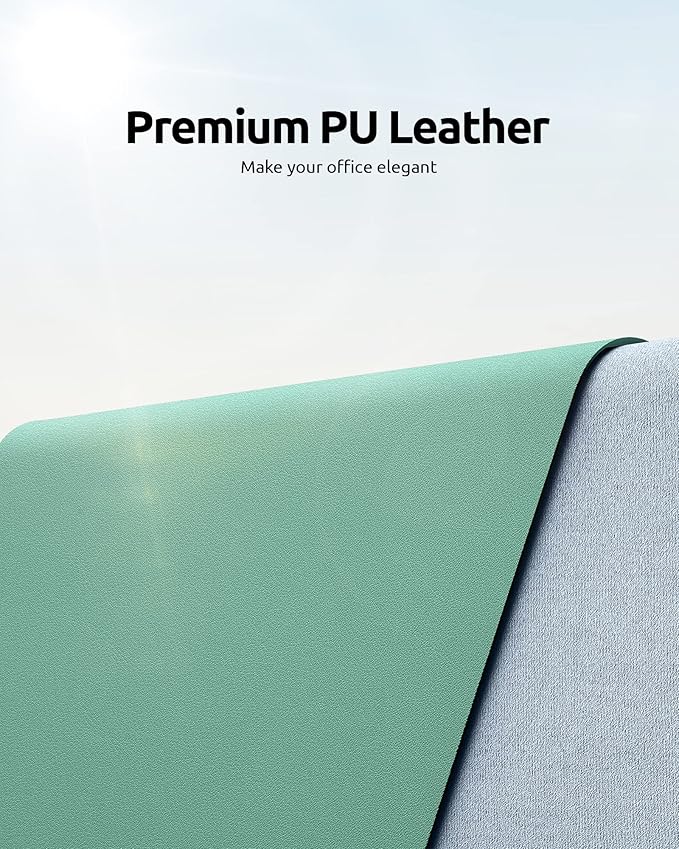 YSAGi Leather Desk Protector, Office Mat, Large Mouse Mat, Non-Slip PU Leather Blotter, Laptop Desk Mat, Waterproof Writing Pad for Office and Home (Green-Blue, 31.5" x 15.8")