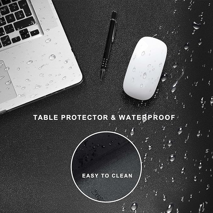 ZORESYN 59.1"x27.6" Leather Desk Pad Protector, Large Mouse Pad, Executive Computer Office Desk Mat, Non-Slip PU Leather Desk Blotter, Waterproof Desk Writing Pad for Office and Home (Black)