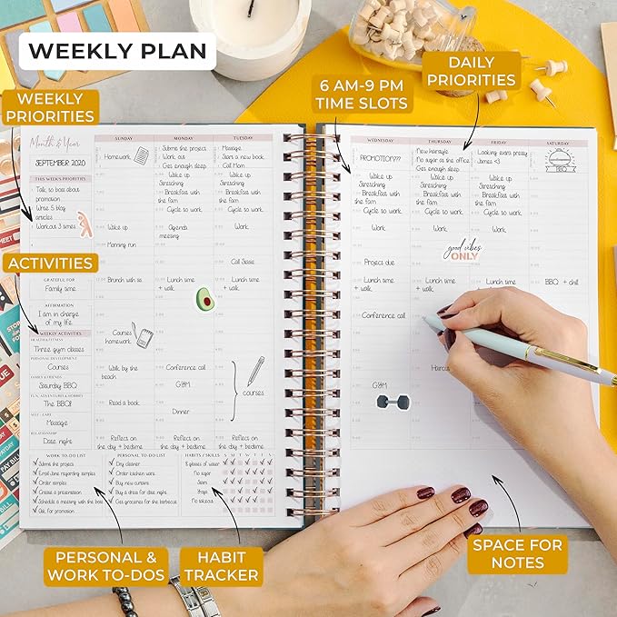 PLANBERRY Large Hourly Schedule Planner Premium – Undated Organizer for Productivity, Time Management & Budget, 8x10.4″ (Ocean Depths)
