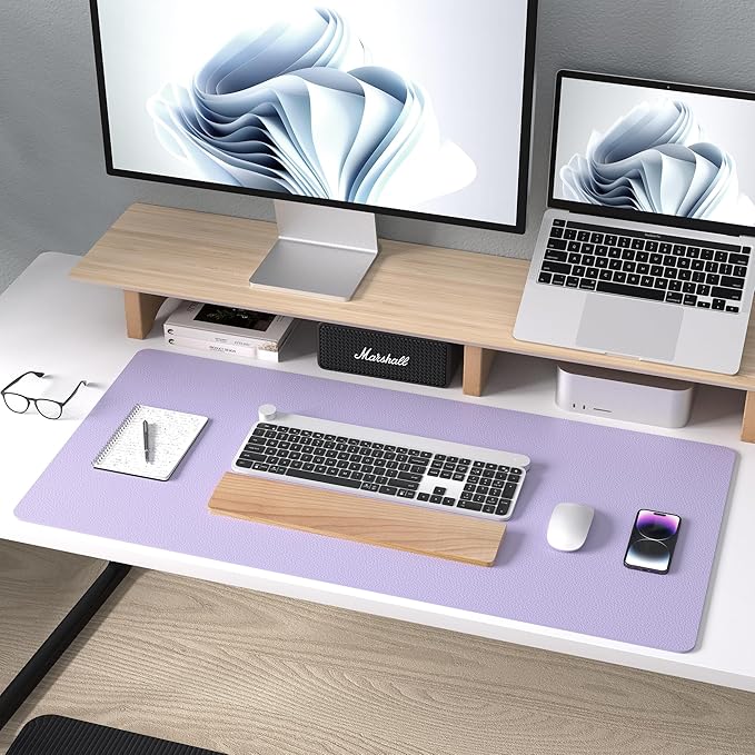 Aothia Leather Desk Pad - Protector and Blotter, Mouse Pad and Office Mat, Non-Slip PU Leather Laptop Desk Pad, Waterproof Writing Pad for Office and Home (36" x 17", Lavender)
