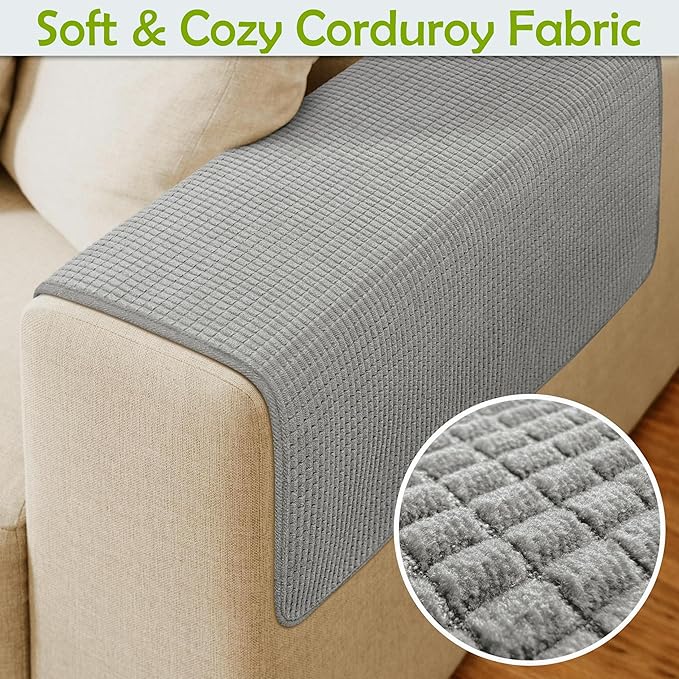 Couch Arm Covers, Sofa Arm Covers, Waterproof Armrest Covers for Sofa, Armchair, Loveseat, Non-Slip Recliner Arm Covers, Sofa Headrest Covers, Arm Chair Covers Set of 2 (Gray, 24"×20")