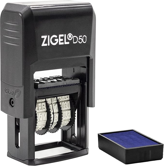ZIGEL D50 Date Stamp with Approved - Self Inking Date Stamp - Blue