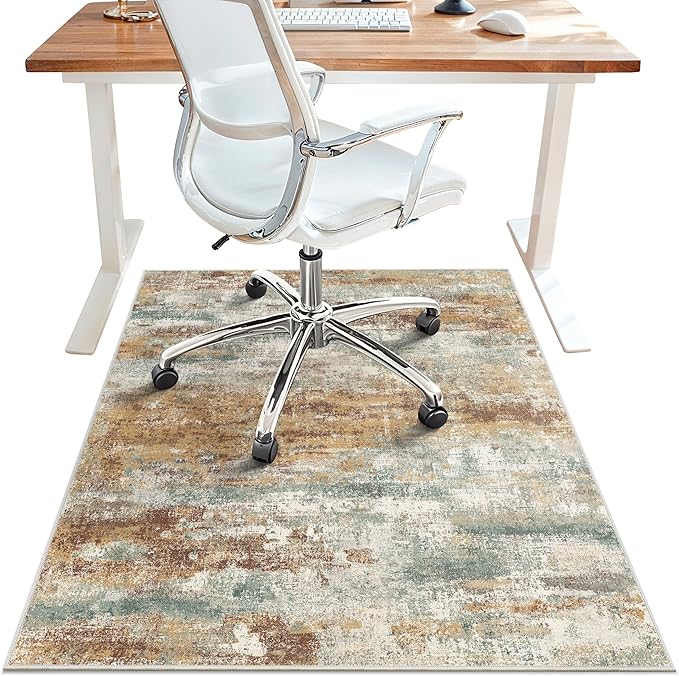 Office Chair Mat for Hardwood Tile Floor, Abstract 36"X 48" Desk Mats for Office Chair on Rolling Chairs Carpet, Desk Anti-Slip 1/5" Thick Rug for Computer Chair, Thin Low-Pile Floor Mat, Orange Sage