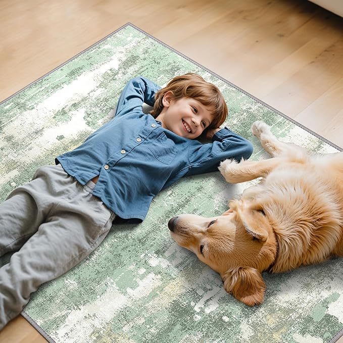 Office Chair Mat for Hardwood Tile Floor, Abstract 36"X 60" Desk Mats for Office Chair on Rolling Chairs Carpet, Desk Anti-Slip 1/5" Thick Rug for Computer Chair, Thin Low-Pile Floor Mat, Green