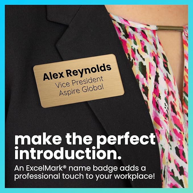 ExcelMark Custom Name Tag - Engraved Name Badge with Pin or Magnetic Backing, 16 Colors, 6 Fonts, and 2 Sizes to Choose from (Gold w/Black Letters, 1"x 3")