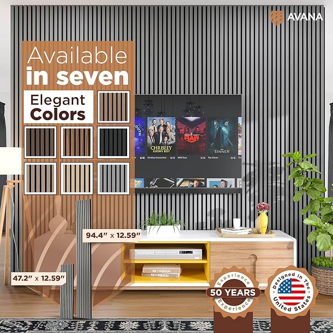 Avana Modern Acoustic Wood Wall Panels – 94.4 X 12.59 Inch Gray Oak Acoustic Panels 1 PC – Wall Panels For Interior Wall Decor For Homes, Offices, Studios – Sturdy And Durable Wood Panels For Wall