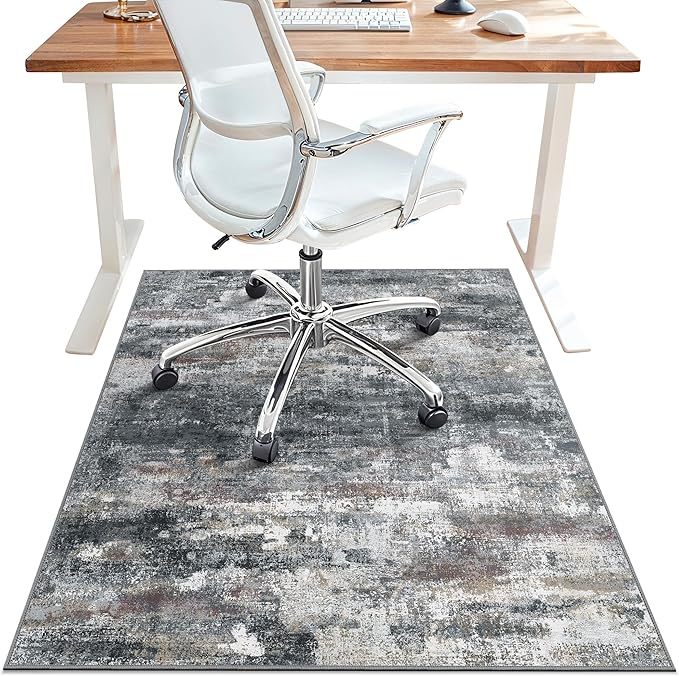 Office Chair Mat for Hardwood Tile Floor, Abstract 36"X 60" Desk Mats for Office Chair on Rolling Chairs Carpet, Desk Anti-Slip 1/5" Thick Rug for Computer Chair, Thin Low-Pile Floor Mat, Dark Gray