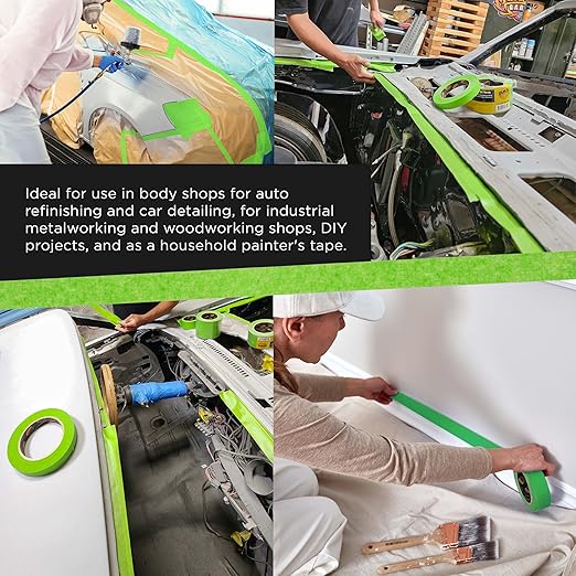 Dura-Gold Green Automotive Masking Tape 1 Inch (24mm x 55 Yards), Case of 36 Rolls - Premium High-Performance, Heat Resistant - Auto Refinish Painting, Car Detailing, Autobody, Painters Tape