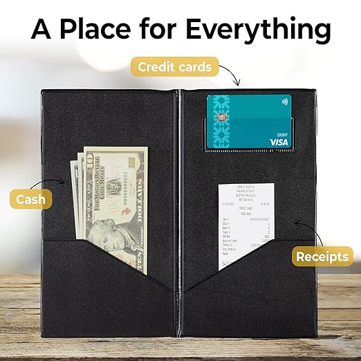 Gold Lion Professional Check Presenters for Restaurants - Black Server Checkbooks with Thank You Imprint for Smooth Payment Transactions, Restaurant Payment Book, and Foldable Tray Holders - 10 Pack