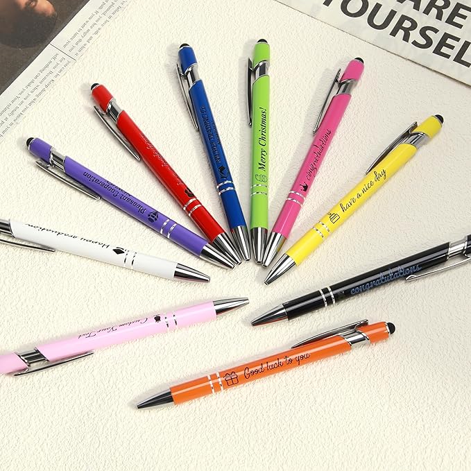 ENOMY Personalized Pens Bulk Free Engraved with Logo/Name/Message Black Ink Custom Pens Customized Stylus Ballpoint Pens Ideal Gifts for Business Anniversary (200)