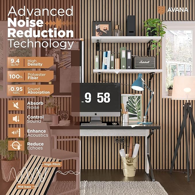 Avana Modern Acoustic Wood Wall Panels – 47.2 X 12.6 Inch White Oak Acoustic Panels 2 PCs – Wall Panels For Interior Wall Decor For Homes, Offices, Studios – Sturdy And Durable Wood Panels For Wall