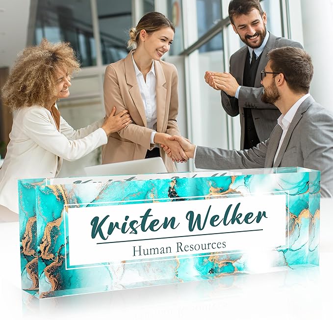 Personalized Name Plate for Desk Custom Acrylic Desk Name Plate Custom Employee Appreciation Gifts Office Gifts for Women, Men, Boss, Coworkers, Teacher, Nurse (Blue 2)