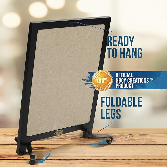 HBCY Creations Rustic Black Wooden Tabletop Chalkboard with Legs/Vintage Wedding Table Sign/Small Kitchen Countertop Memo Board/Antique Wooden Frame (12" x 17", 4- Black)