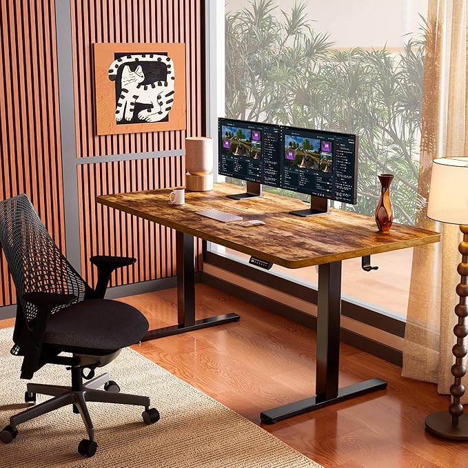 ErGear Height Adjustable Electric Standing Desk, 55 x 28 Inches Sit Stand up Desk, Memory Computer Home Office Desk (Vintage Brown) (EGESD6V)