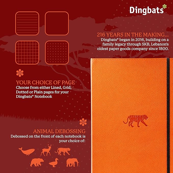Dingbats* Wildlife Dotted Extra Large A4 Writing Journal Notebook - PU Leather Hardcover - Ideal for Work, Office - Pocket, Elastic Closure, Bookmark