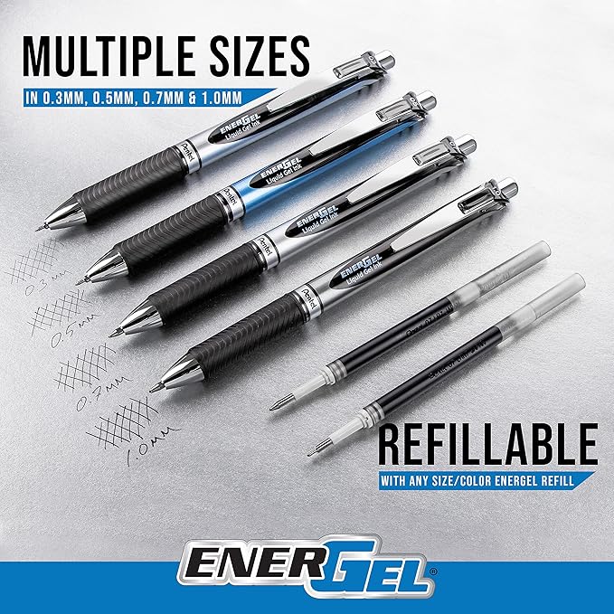 Pentel EnerGel RTX Liquid Gel Pens, Medium (0.7mm), Black Ink, 4-pk (BL77PF4A)