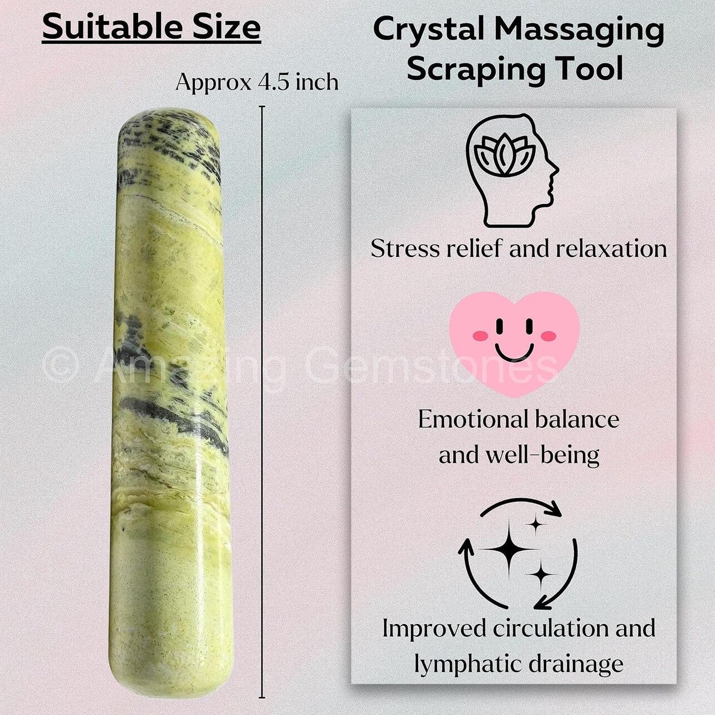Amazing Gemstone Serpentine Crystal Wand Massage Stick - Pelvic Wand Gua Sha for Adults - Crystals and Healing Stones Massage Wands for Adults Gifts (Smooth)