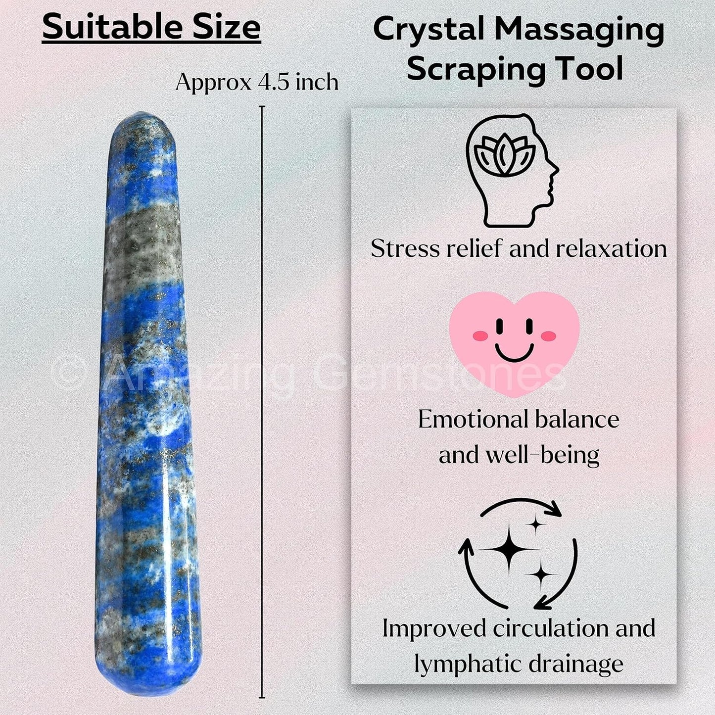 Amazing Gemstone Lapis Lazuli Crystal Wand Massage Stick - Pelvic Wand Gua Sha for Adults - Crystals and Healing Stones Massage Wands for Adults Gifts (Smooth)